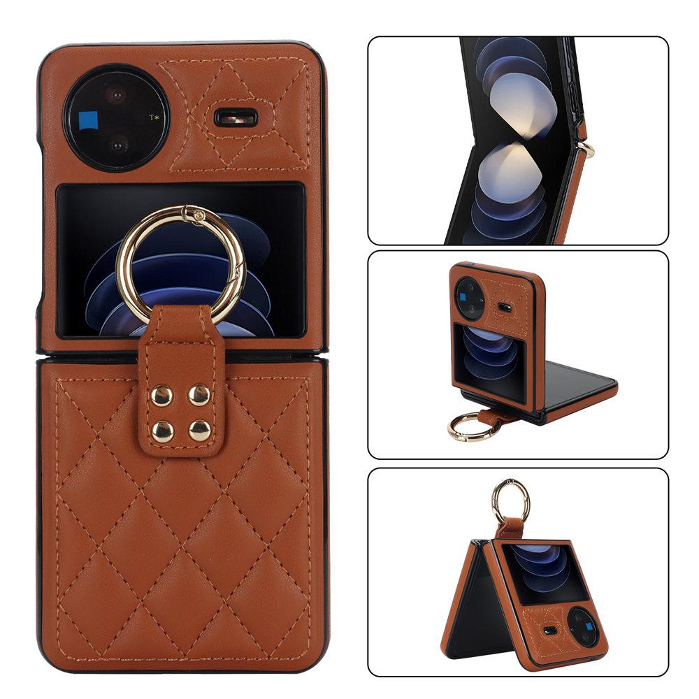 For Vivo X Flip Fashion Ultra-Thin Cover Leopard Print Leather Case For VIVO X Flip Ring Holder Rhombic Back Coque