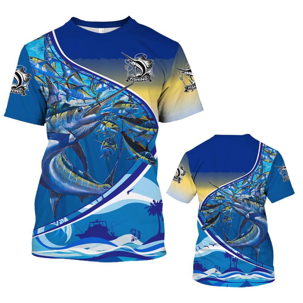 Summer Comfortable Big Fish Pattern Short Sleeved Fashionable 3D Digital Printed Loose Round Neck Men's T-shirt
