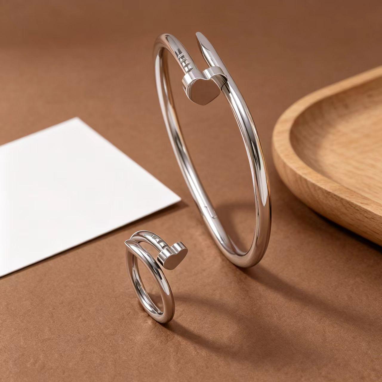 Heart Nail Titanium Steel Bracelet & Ring Set - Colorfast, High-End, Versatile Couple Jewelry 18K