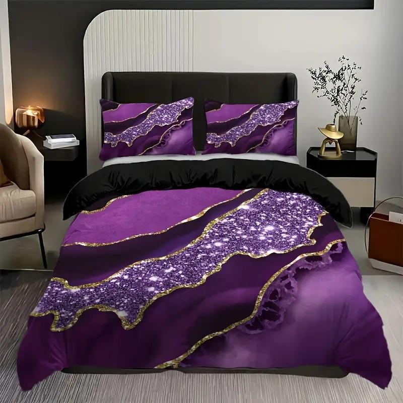 Purple Marble Gilt Series Down Quilt Set Bedding Digital Printing Three-Piece Set