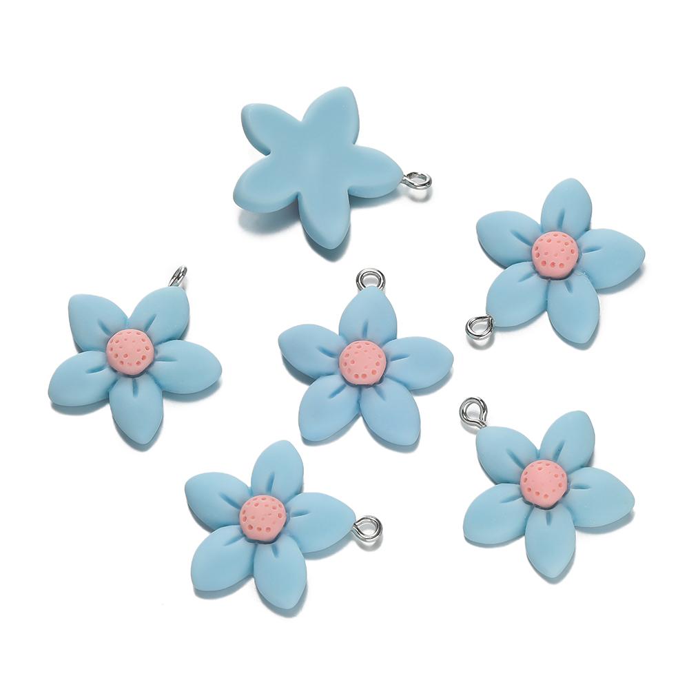 5Pcs/Lot 23.5*26.5mm Colorful Resin Five-Petal Flower Loose Charm Pendants for Necklace DIY Craft Jewelry Making Accessories