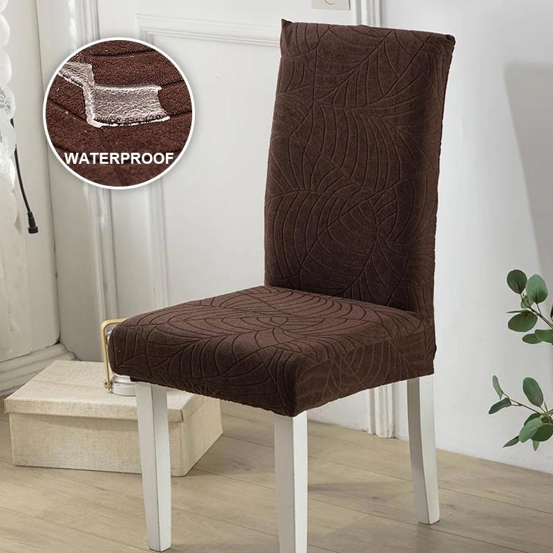 Waterproof Chair Covers Jacquard Fabric Furniture Protector Stretch Washable Removable Hotel Chair Slipcover(1/2/4/6/ Pieces)