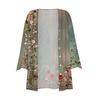 Women's Fashion Loose Casual Printed Seven-Part Sleeve Button Down Blouse Cardigan Top