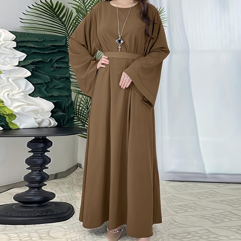 ZANZEA Women Casual Round Neck Solid Color Long Sleeve Loose Muslim Dress