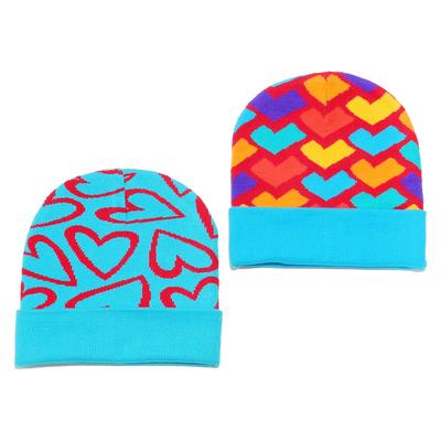 Chapéu de lã novo outono e inverno feminino casual versátil fofo colorido jacquard de coração chapéu de malha casal