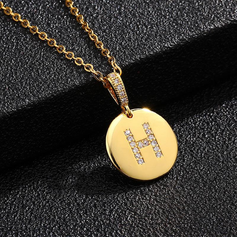 Letter Necklace Fashion 26 One Letter Copper Inlaid Cubic Zircon Vacuum Plating Stainless Steel Chain Necklace