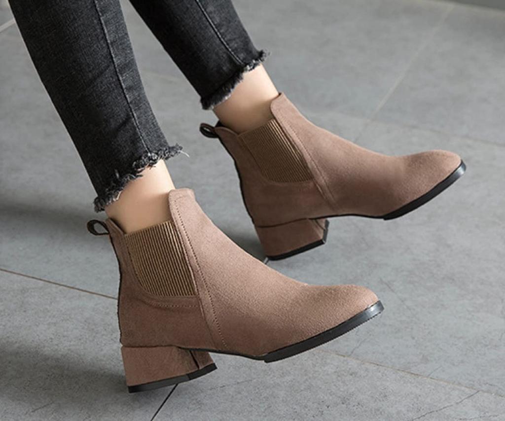 De Botas Cortas Simples con Elástico Lateral Primavera Otoño Invierno [Maison TAO] para Mujer (Beige, medida_23_punto_5_centímetros)