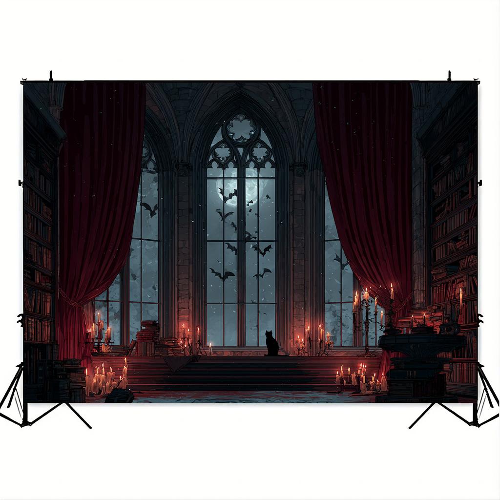 1pc Gothic Library Background Cloth - Halloween Party Decoration Vampire Gothic Photography Background