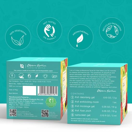 Aroma Magic 5 Step Fruit Facial Kit Set| Deep cleanse & renders glow| Fruit Extracts, jojoba & Aloe Vera| All Skin  | Pack of 1