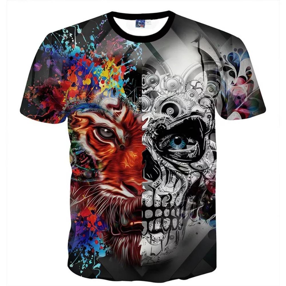 

Футболка для детей с изображением животных, волка, кошки, трендовая футболка с круглым вырезом и короткими рукавами в 3D-цифровом исполнении из Европы и США 140 cm