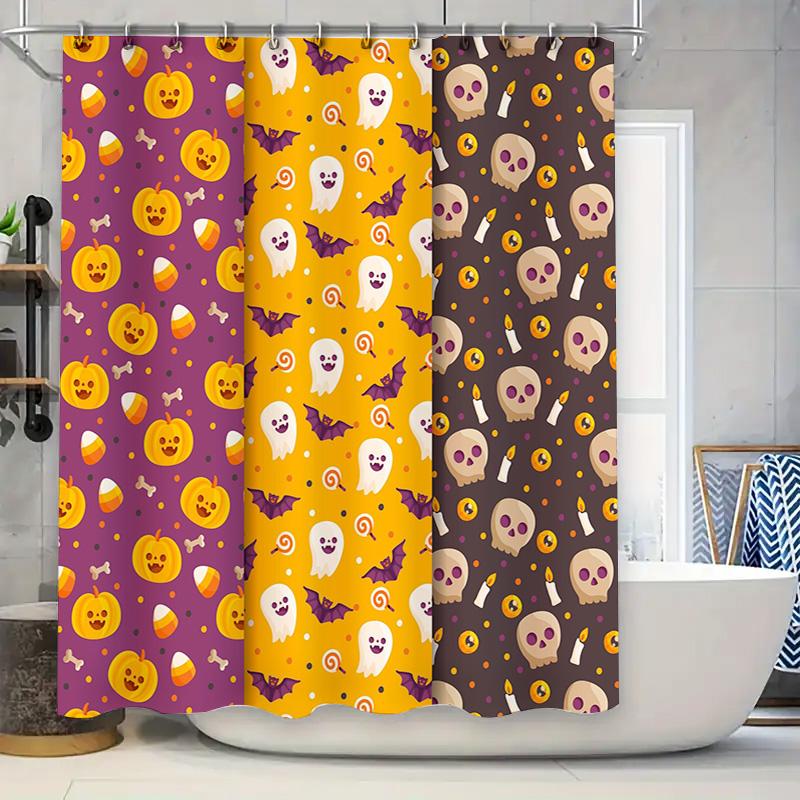 

Halloween-themed shower curtains with pumpkin ghost patterns for bathroom decoration Purple yellow brown orange Halloween shower 90x180cm