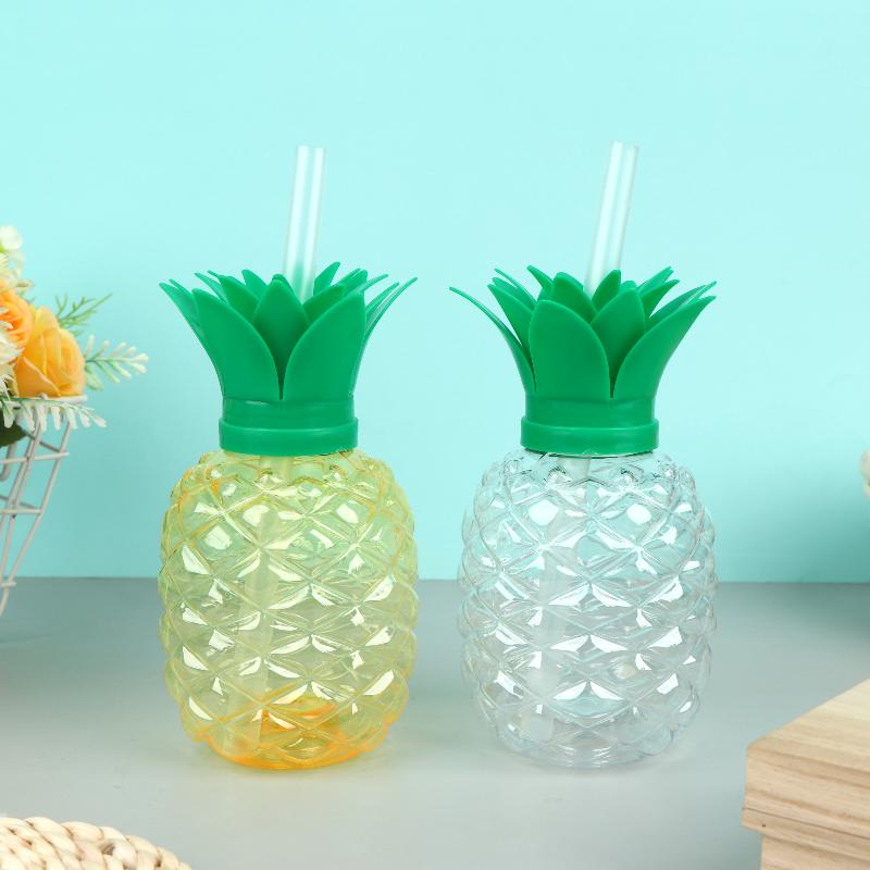 1Pcs Plastic Pineapple Cups with Straw Strawberry Drinking Cup Hawaiian Luau Party Decor Tropical Summer Beach Birthday Supplies