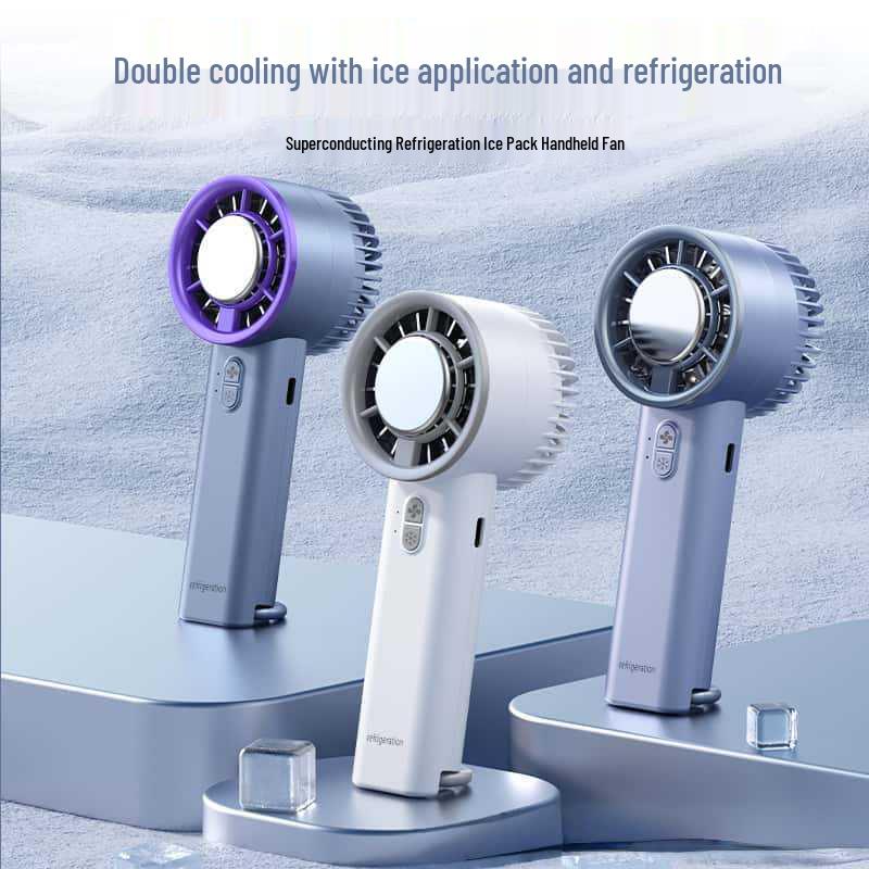 Handheld Mini Ice Pack Fan with Semiconductor Cooling and Digital Display for Portable Desktop and Outdoor Use