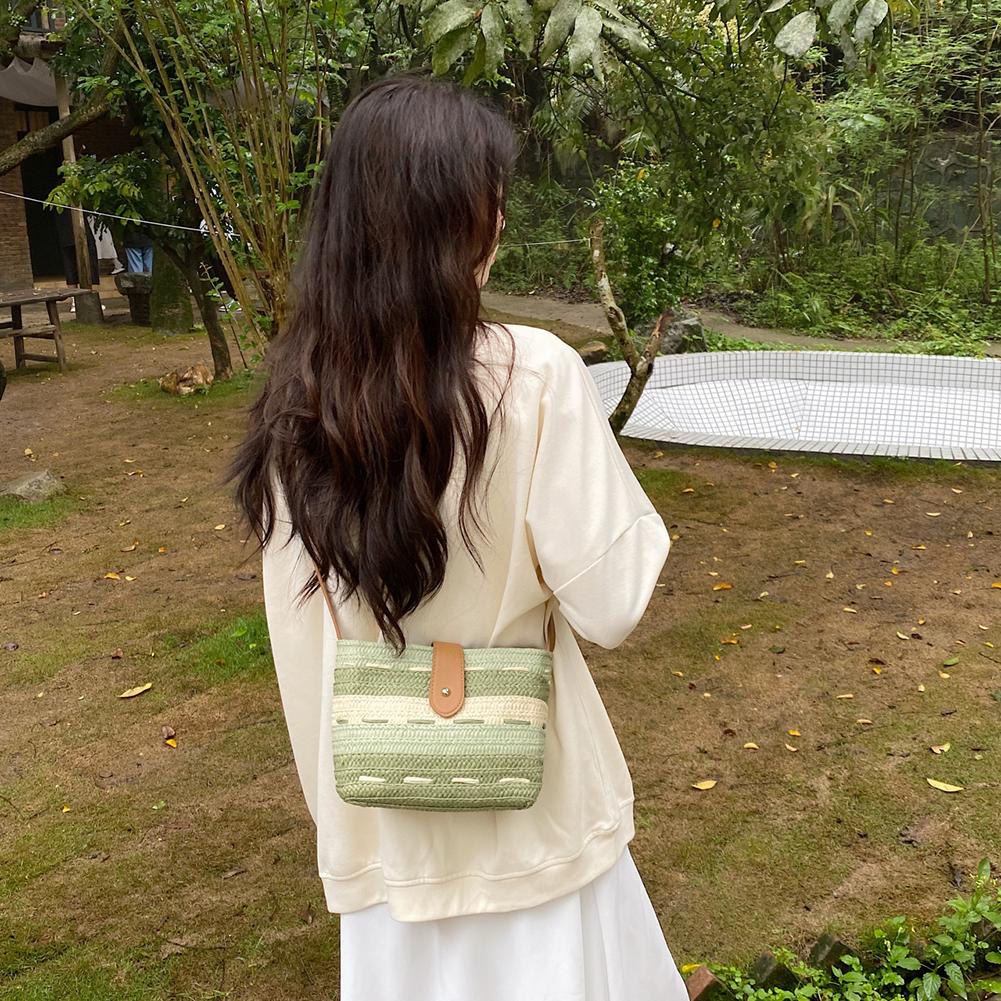 Summer Beach Woven Crossbody Bag Straw Weaving Shoulder Bag 2025 Raffia Zipper Handbag Boho Rattan Hand-Woven Travel Satchel Bag