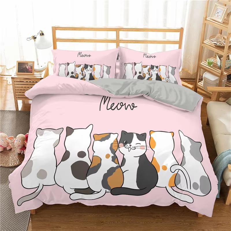 Cartoon Cat Duvet Cover Twin For Kids Teen Bedroom Decor Microfiber Cute Cartoon Animal Pet Kitten Bedding Set With 2 Pillowcase