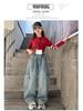 Girls' Retro Blue High-Waist Wide-Leg Pants - Spring & Autumn Versatile Loose Fit