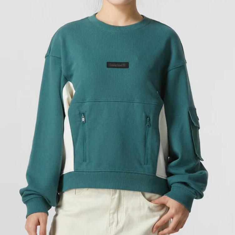 Timberland Color Block Loose Casual Round Neck Pullover Long Sleeve Sweatshirt Women Sweatshirt Green A5TDK-CL6