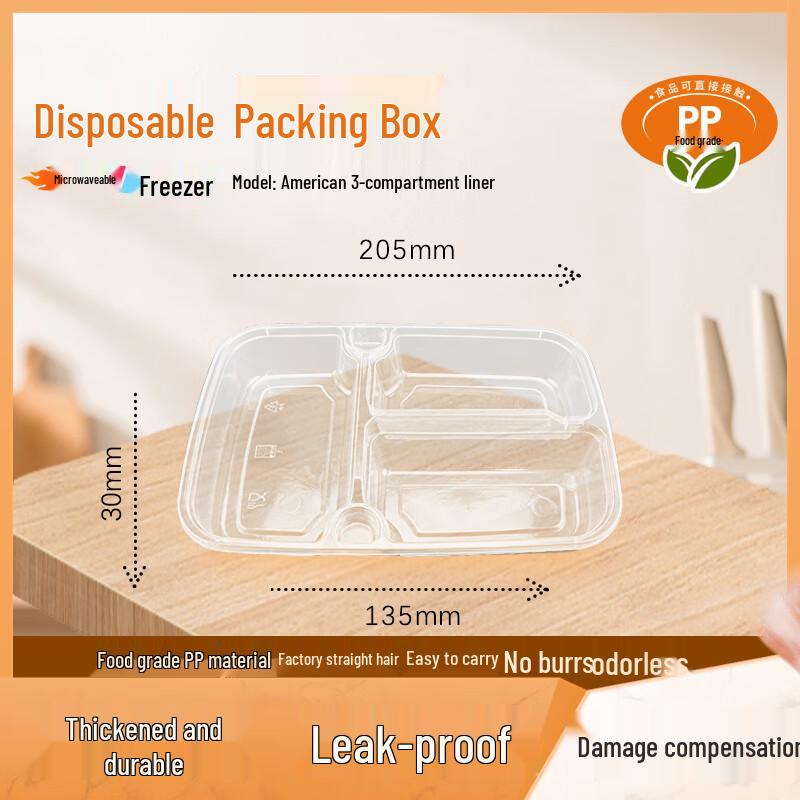 WEISHENG Disposable 3-Compartment Takeaway Meal Box Liner