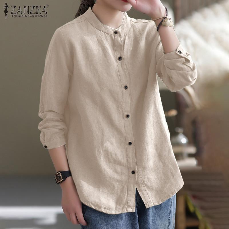 

ZANZEA повседневные женские блузки с круглым вырезом и длинными рукавами