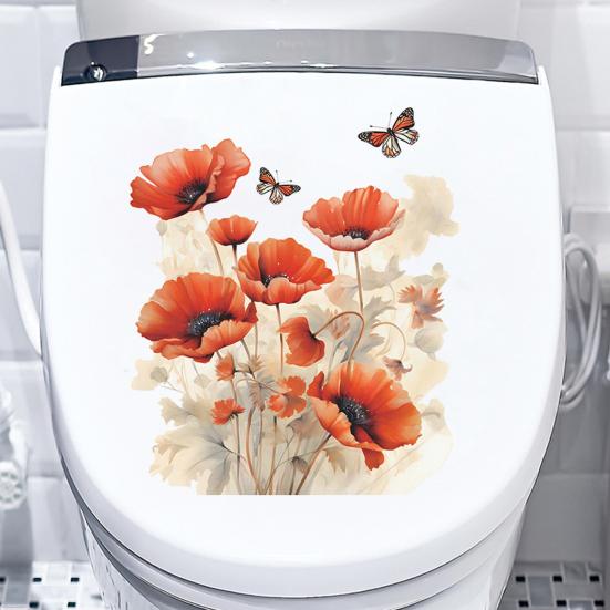Toilet Sticker Removable Self-adhesive Waterproof PVC Living Room Bathroom Wall Art Floral Toilet Lid Decoration