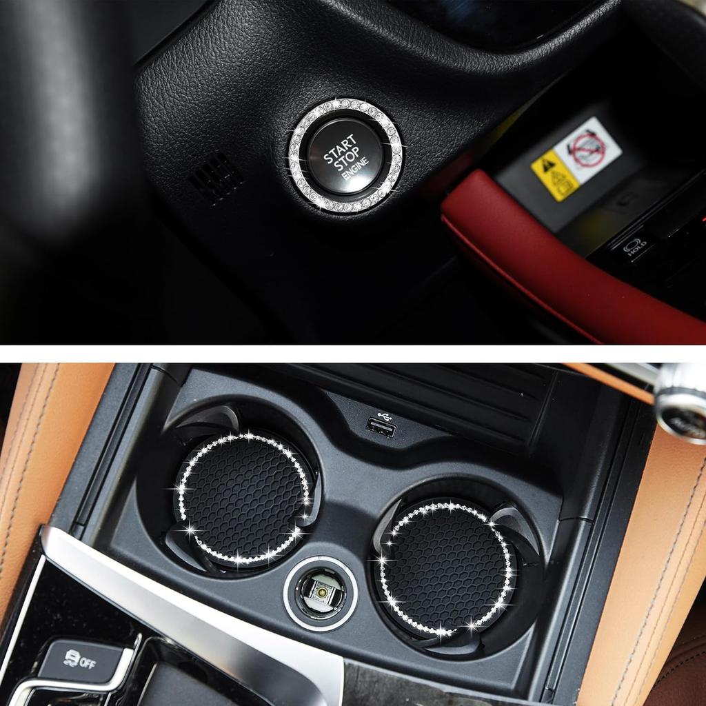 TOMALL Bling Crystal Car Cup Holder Coaster Engine Start Stop Button Cover Compatible with Lexus RX350 GS ES NX Shiny Diamond Car Logo Emblem Sticker