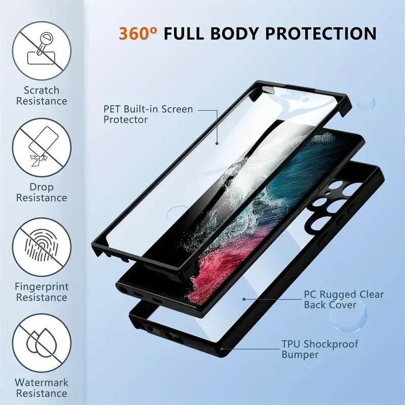 360 Full Cover Case For Samsung S24 S25 Ultra S23 S22 Plus S21 FE 5G Cases Shockproof  Screen Protection Transparent Phone Cover