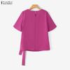 ZANZEA Damen Casual Rundhals Lose Sommer Kurzarm Bluse