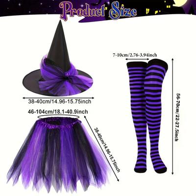 Halloweenská párty Sváteční čarodějnický klobouk Pruhované punčochy Nadýchaná sukně Sada Klobouk
