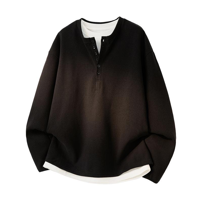 

Men s Solid Color Henry Collar Long Sleeve Sweatshirt - Loose Fit for Autumn/Winter XXXL чорний