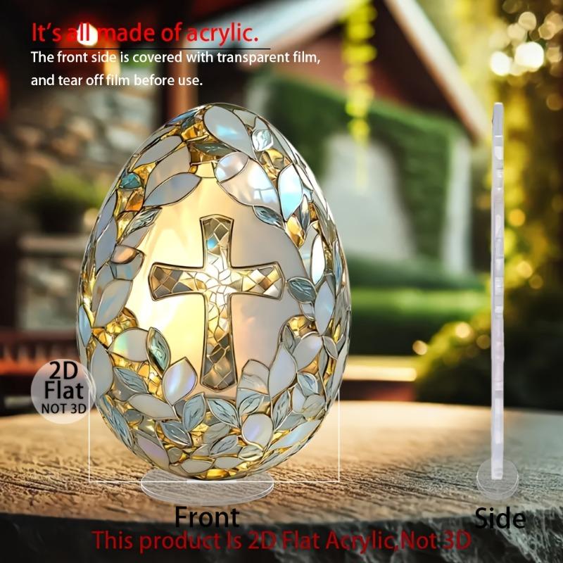 2D Flat Acrylic Easter Egg Desktop Decoration, Cross Design, Suitable for Wall Decoration, Porch, Room, Villa, Accents Home, Hallway, or Workplace - R
