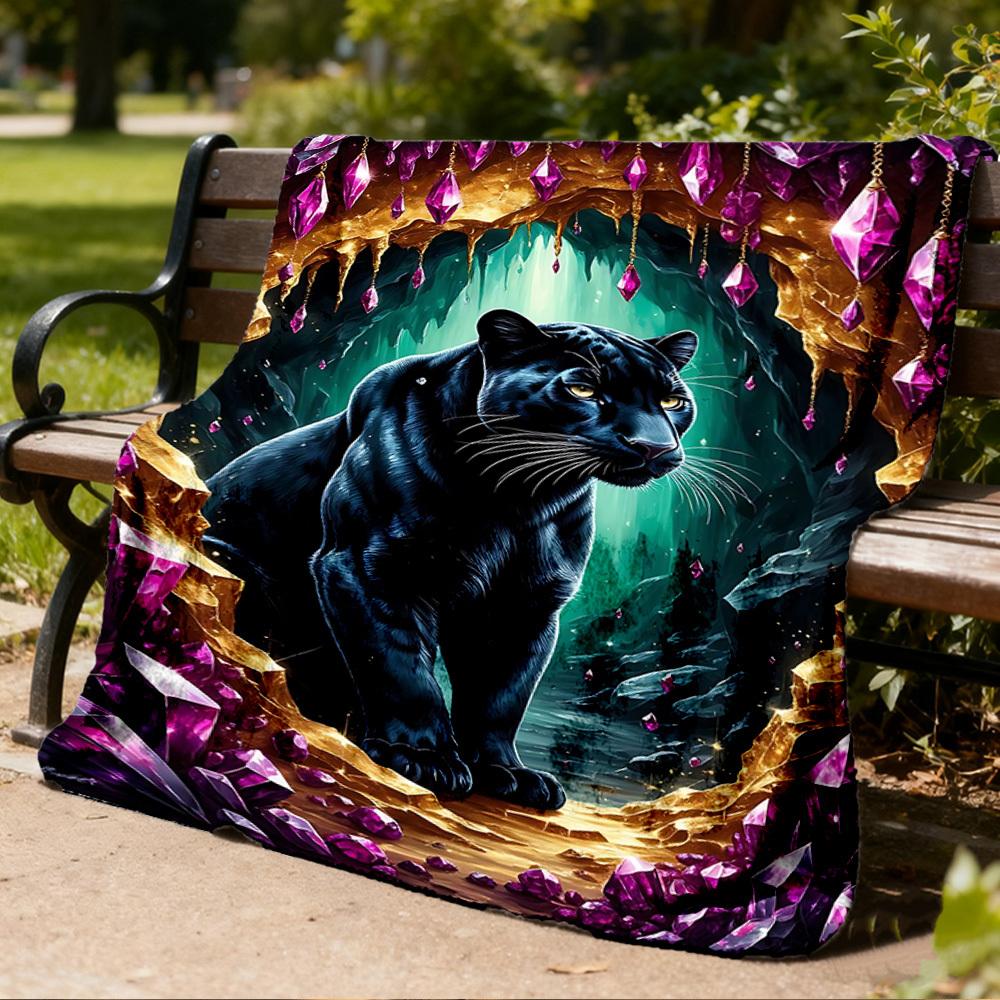 1pc Black Panther Crystal Throw Blanket Polyester Fiber, Lightweight Flannel, Soft & Warm, All Season Use for Outdoor, Camping Digital Print