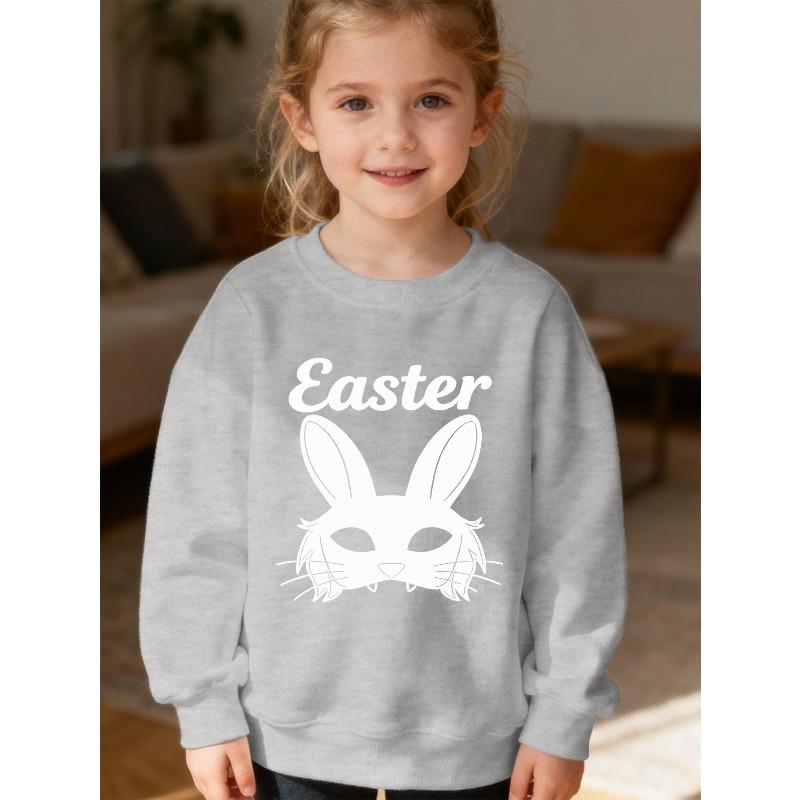 Kids Unisex Crewneck Sweatshirt, Easter Bunny Mask Letter Print Long Sleeve Pullover, Soft Fleece Kids Sweatshirt For Boys Girls Over 4 Years Old