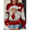 Women's long sleeved round neck casual hoodie, 3D Christmas element Santa Claus printed pullover, women's holiday party costume