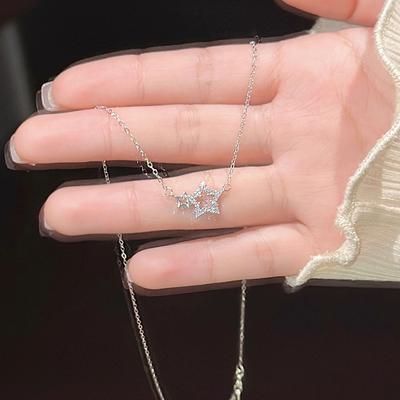 Volldiamant-Stern-Halskette Schmuck Damen Leichte Luxus-Nische Pentagramm Zirkon Edelstahl Schlüsselbeinkette Herbst und Winter