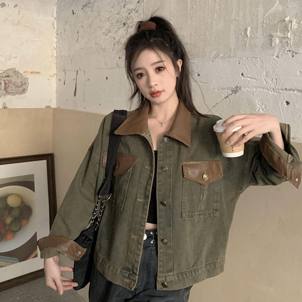 Women's Autumn Retro Patchwork Denim Jacket - Korean Style, Loose, Casual, Versatile