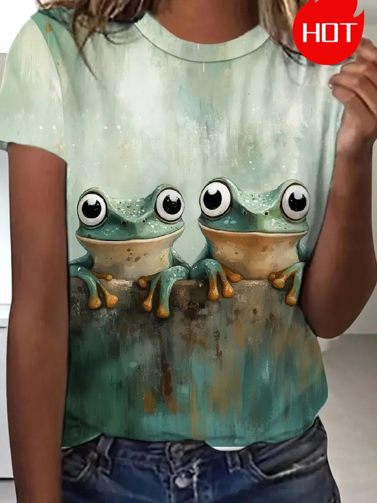 Lustiges Froschmuster 3D-gedrucktes Damen-T-Shirt Sommer Lässig Täglich Straße Kurzarm-T-Shirt Niedliche Tiergrafik Kinder Männer Oberteil T-Shirts