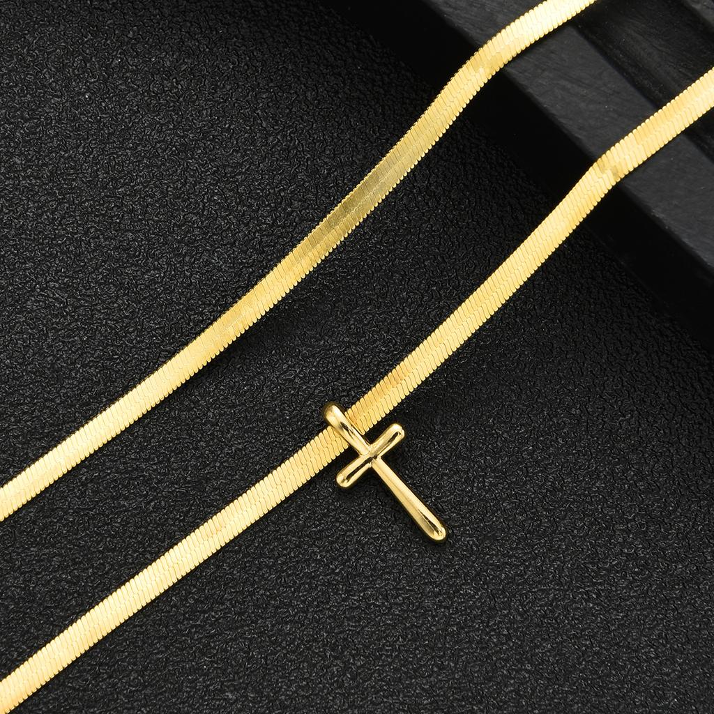 2pcs Fashion Minimalist Cross Pendant Necklace Set for Women Gold Color Copper Layered Necklace Vacation Date Party Jewelry Gift