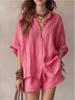 2026 Spring/Summer Women’s Fashion Set: Solid Color Casual Shirt & Shorts - Europe & America Style