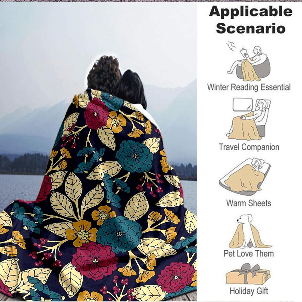 1pc Floral Pattern Blanket, Lightweight Flannel Throw Blanket for Sofa, Bed, Travel, Camping, Living Room, Office, Couch064