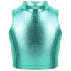 Girls Shiny Dance Crop Top Athletic Sports Shirt Tee Hip Hop Jazz Street Dance Outfit Competition Costume