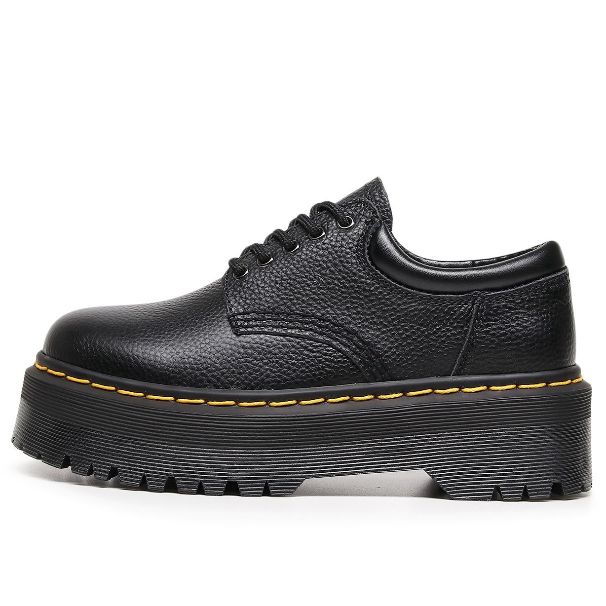 

Hole thick-soled small leather shoes women s low-top first-layer cowhide lychee pattern British casual student muffin bottom short boots 35