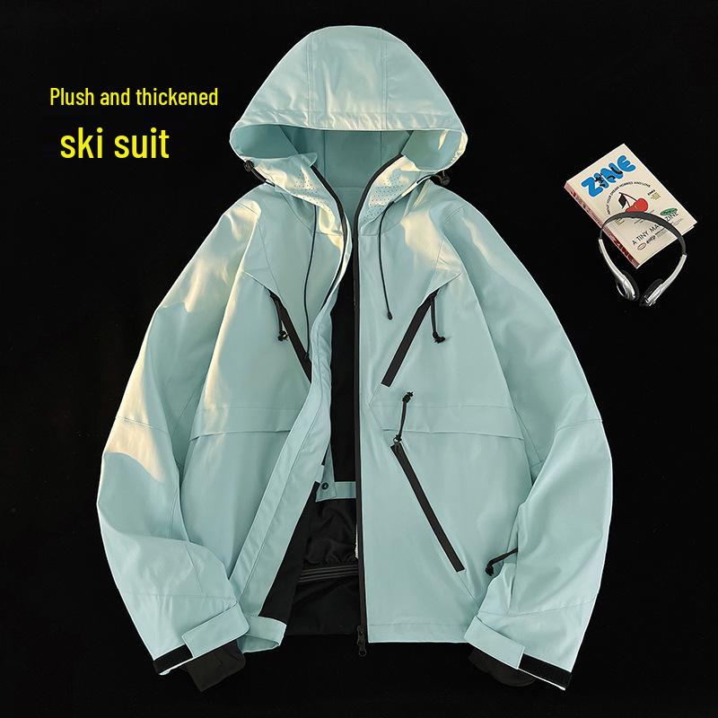 

Мужской водонепроницаемый лыжный костюм AK Big Edition с флисовой подкладкой и застежкой-липучкой - Теплая, утолщенная куртка для альпинизма XL озеро синий