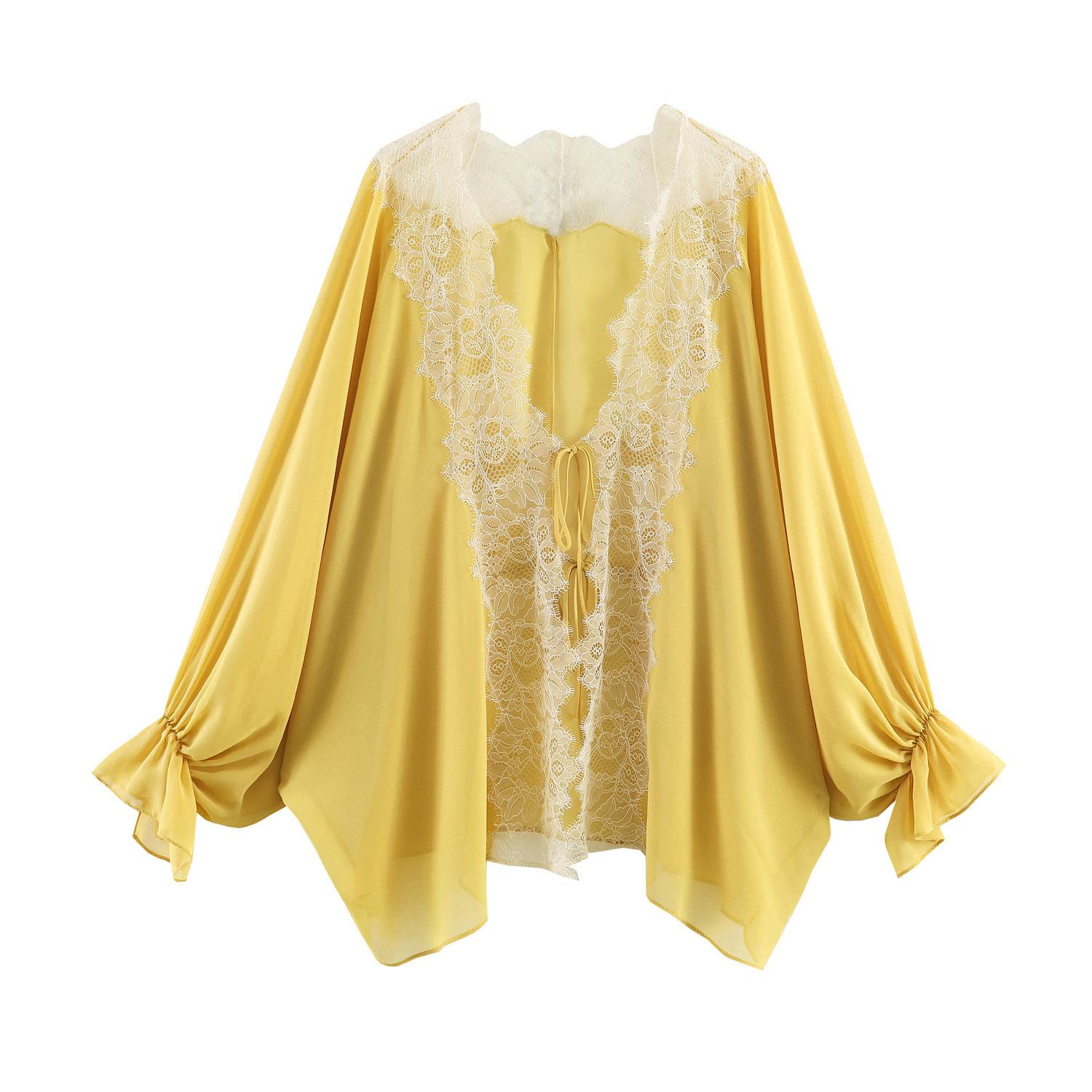 European and American style, new women s clothing, foreign style, versatile, fashionable, fashionable splicing lace shirt XS