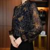 Fashionable Butterfly Print Stand-collar Shirt for Women In Autumn New Loose Women's Long-sleeved Pullover Bottoming Shirt