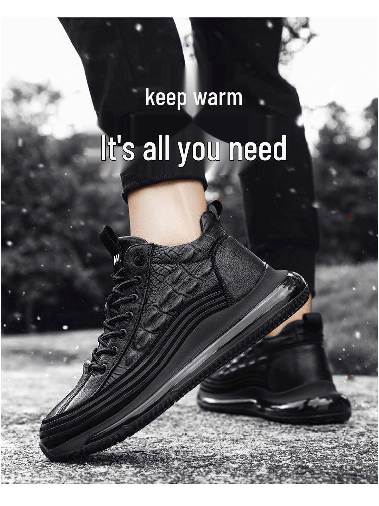 Men's Leather Height-Increasing Sneakers: Thick Sole, High-Top Casual Dad Shoes for Spring and Summer.