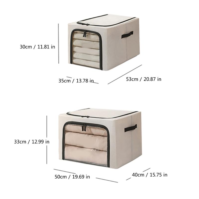 Foldable Clothes Storage Boxes Large Capacity Bins with Metal Frame Lids Clear Window and Sturdy Handles Daily Use