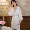 Long-sleeved Nightgown Women's Spring Simulation Silk Suspender Nightdress Ice Silk Court Style Pajamas Chest Pad Outer Wear Loungewear Suit Autumn