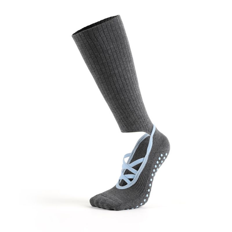 

Leg Warmer Yoga Socks Non Slip Professional Female Pile Style Foot Sock Indoor Fitness Room Socks Adult Pilates Socks Gray Blue (round head)