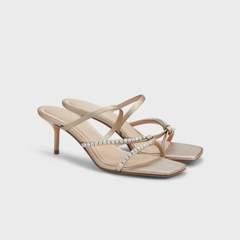 Fine Slippers Temperament Square Head Open Toe Crystal Buckle Set Foot Anti-slip Wear-resistant High Heels