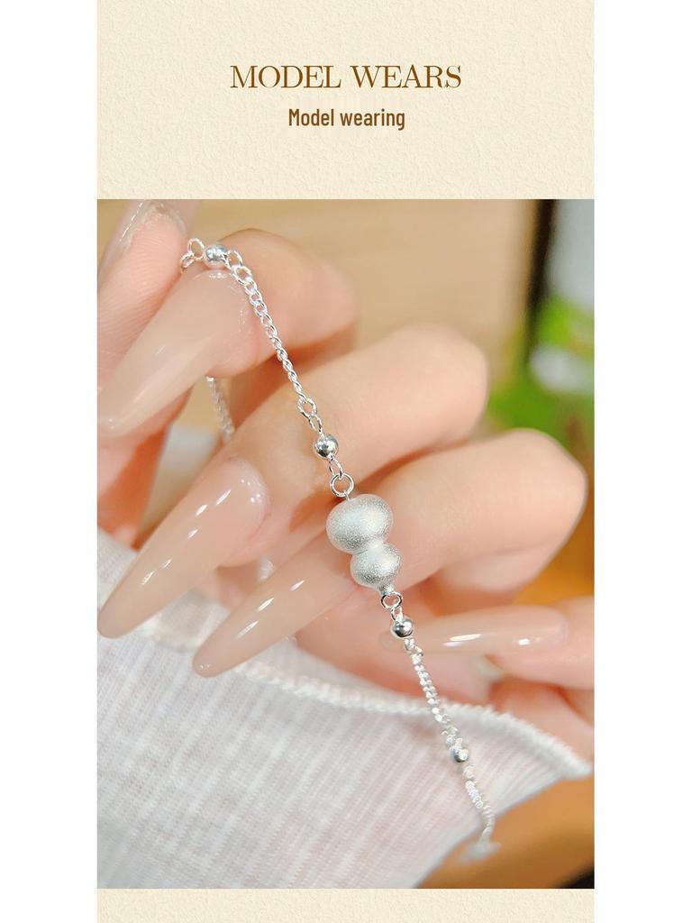 Women's 999 Sterling Silver Bracelet: Ancient Sand Gourd Design, Fu Lu Charm, Luxurious New Chinese Style, Perfect Birthday Gift.